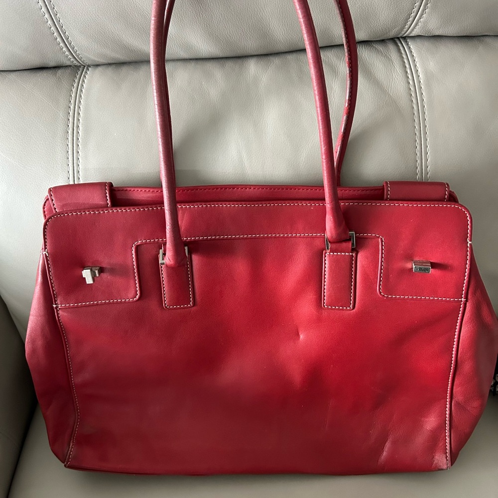 Levenger Elegant Red Leather Tote Bag